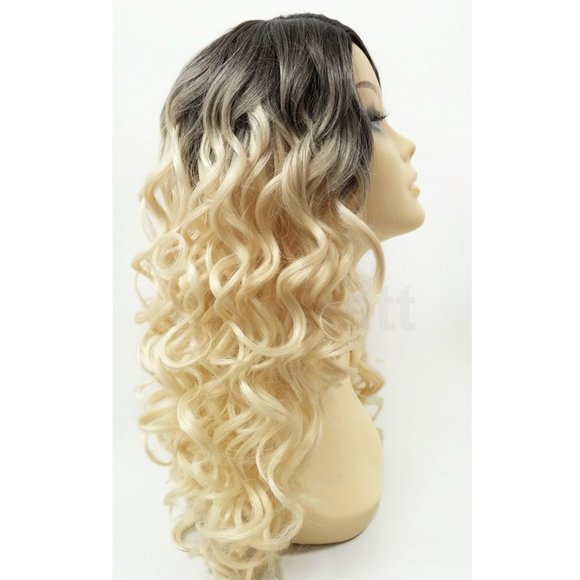 Light blonde heat resistant long curly wig